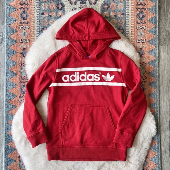Adidas kids red hooded sweatshirt sporty hoodie boys XS